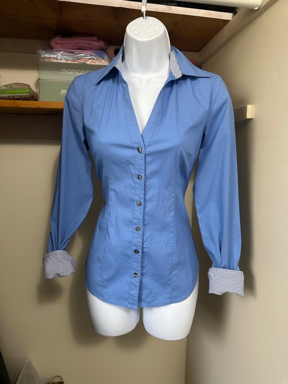 Women's Blue Tailored Button-Up Shirt